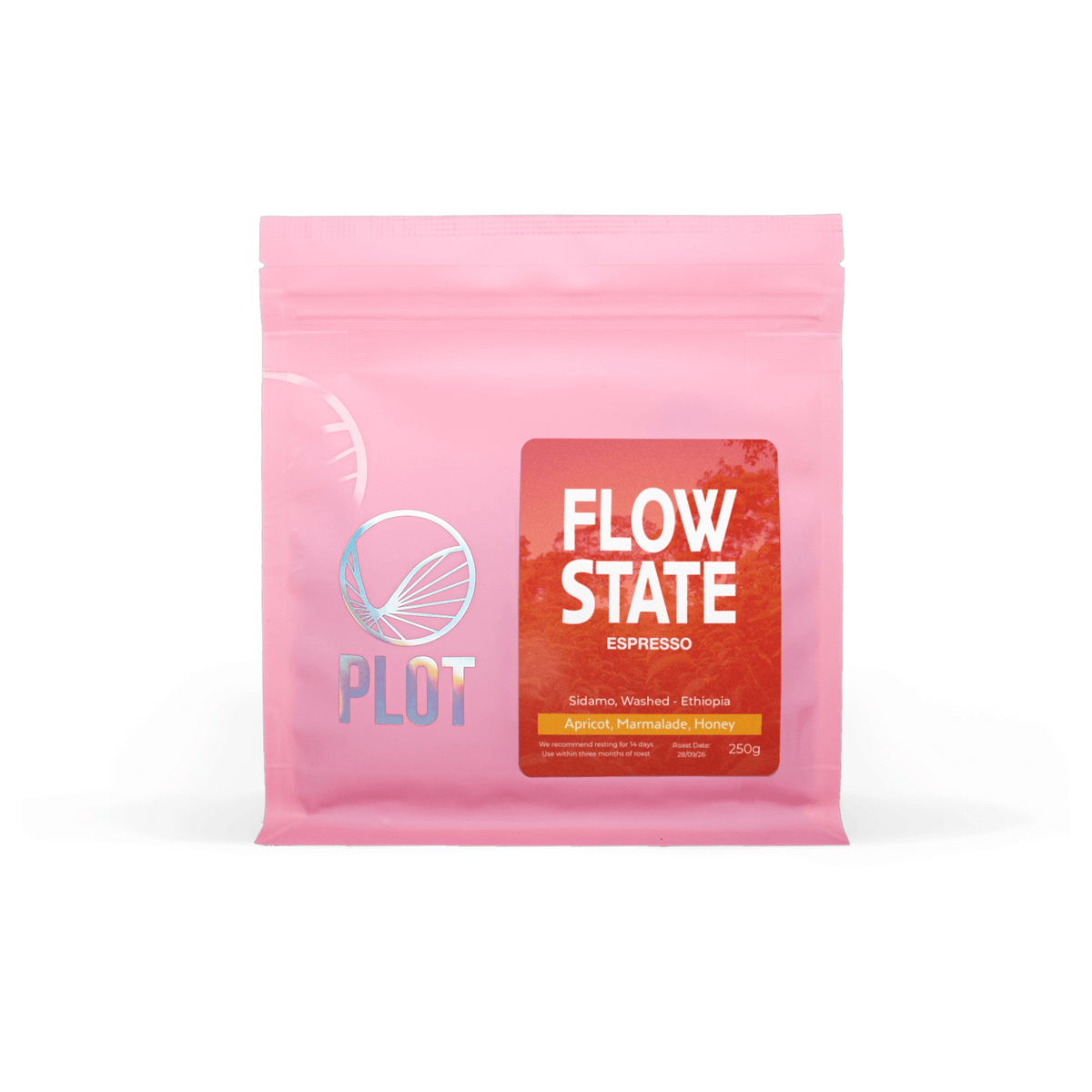 Product packaging image for FLOW STATE Espresso, a washed sidama coffee from Ethiopia