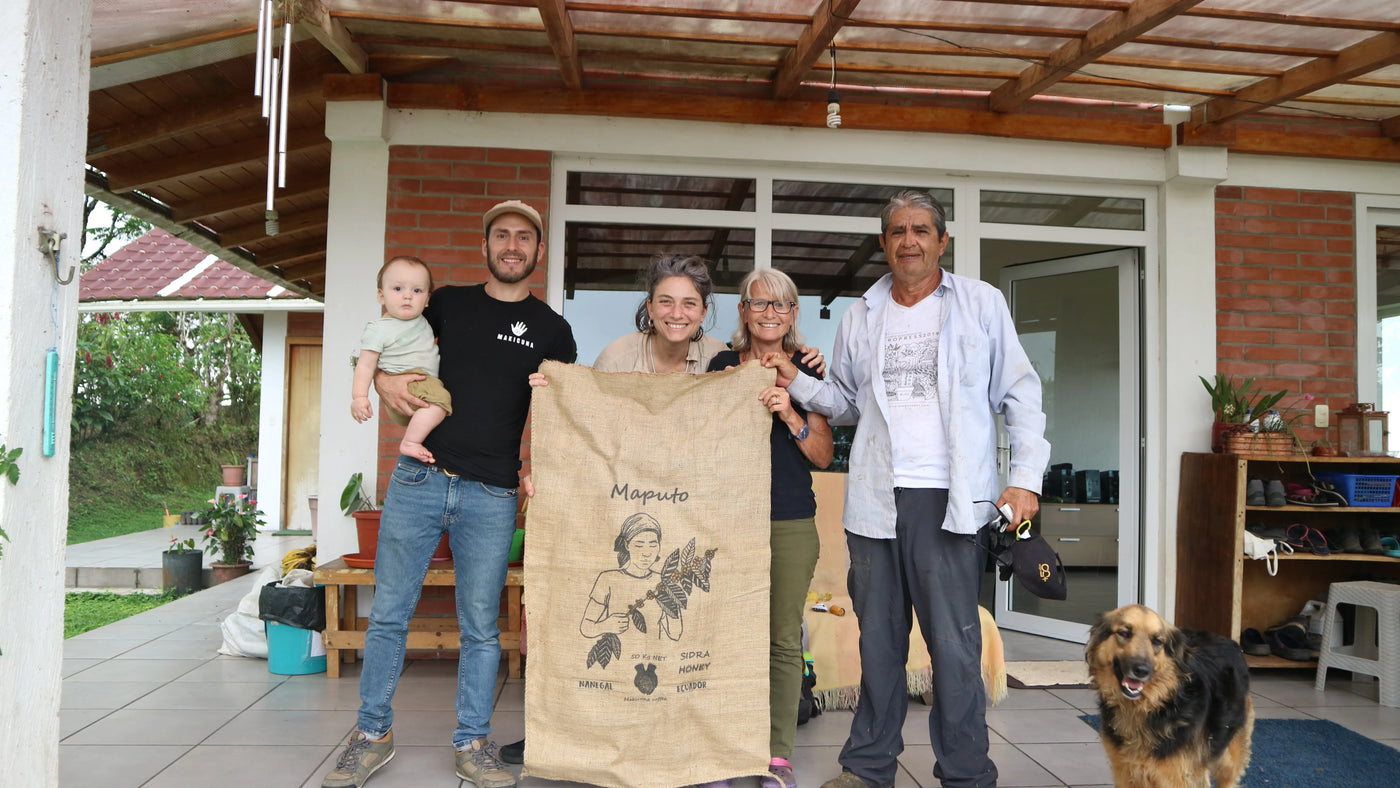 Henry Gaibor and Verena Blasser with Makicuna on their Finca Maputo coffee farm in Ecuador