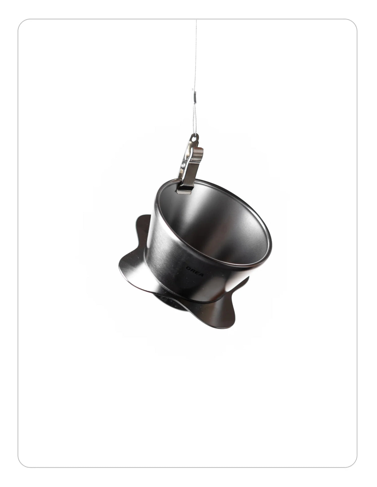 OREA 01 raw steel coffee dripper on a white background