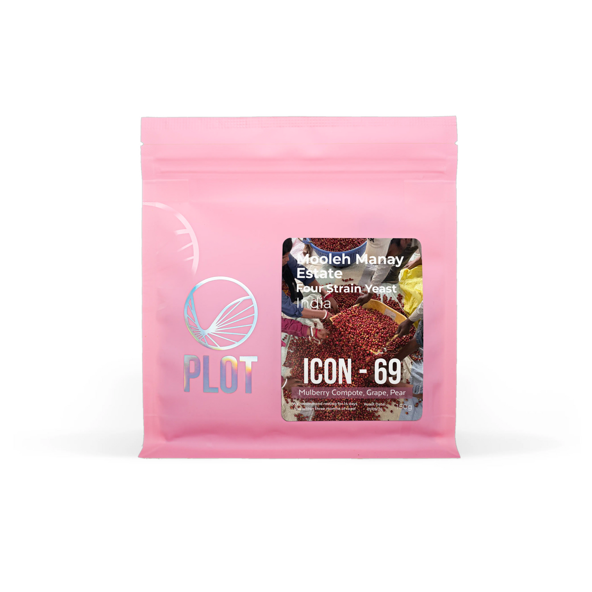 Packaging image for ICON 69 subscription coffee, Mooleh Manay, Four Strain yeast Fermentation from India